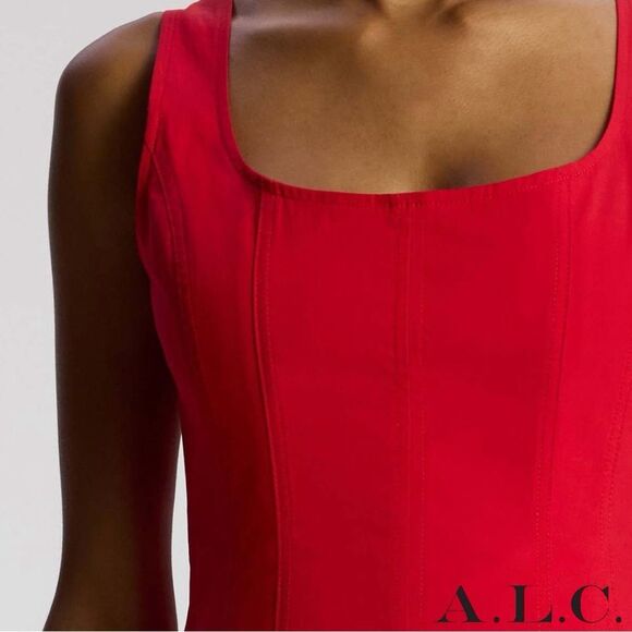 A.L.C. **NWT** Isabel Sleeveless A-Line Cotton Midi Dress in Red Rouge - Picture 6 of 16